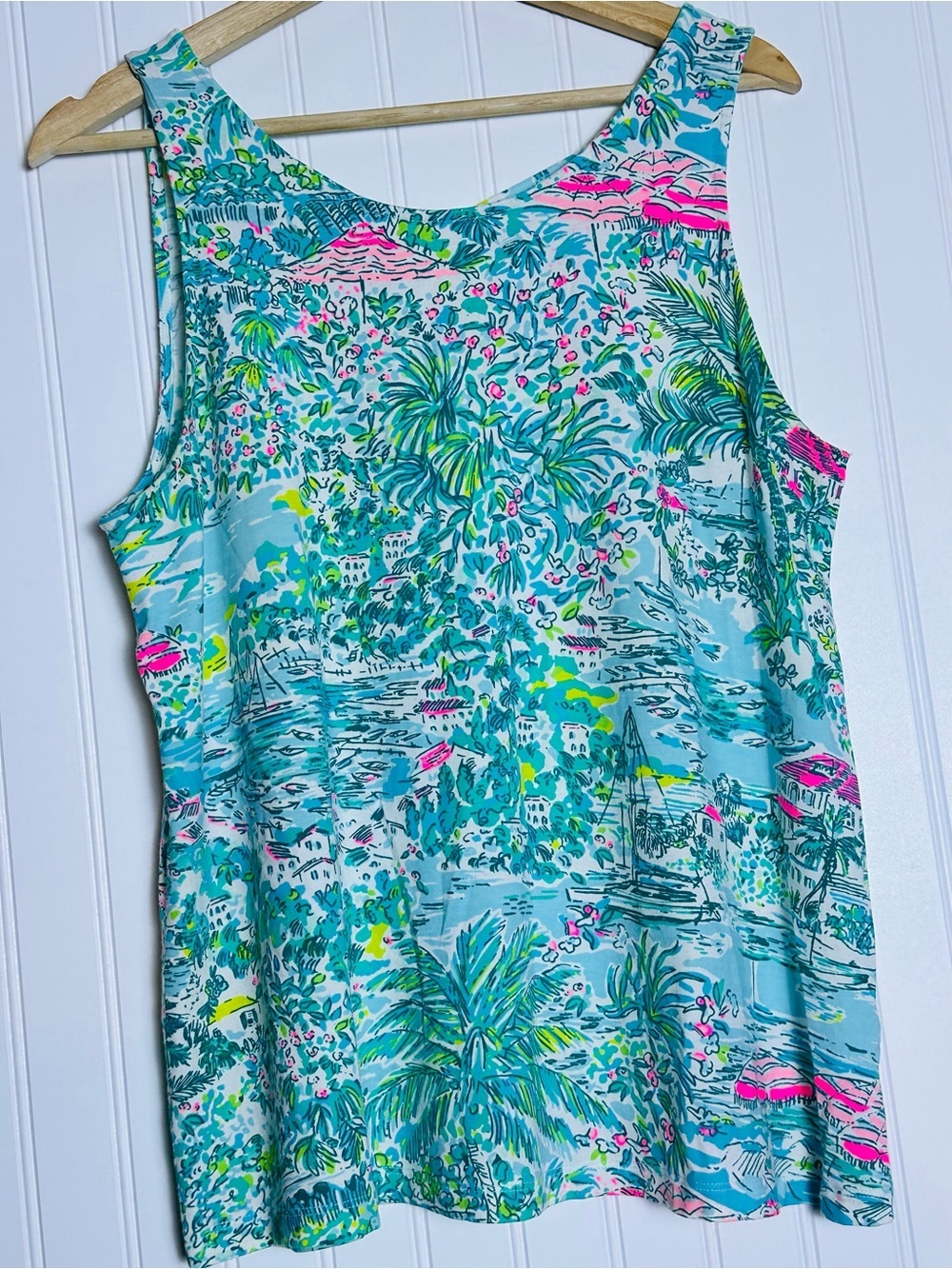 Lilly Pulitzer Kristen Tank Top L Gustavia Green Sunshine City" Resort Wear - Picture 9 of 15